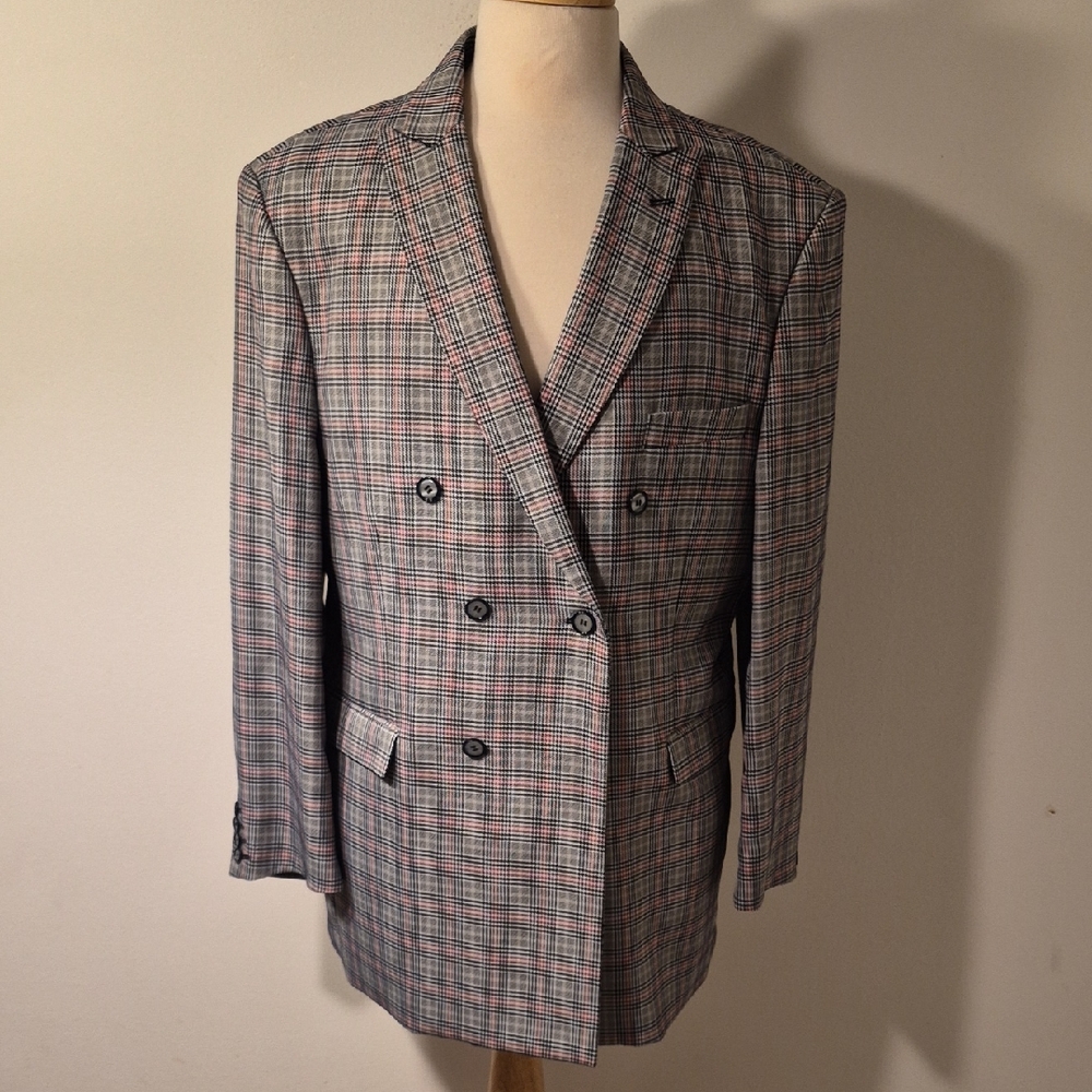Men's Classic Double-Breasted Checkered Blazer